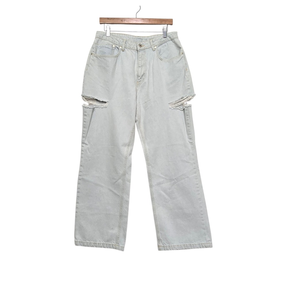 Free People The Ragged Priest Jeans Light Wide Leg Cut Out Distressed Size 32